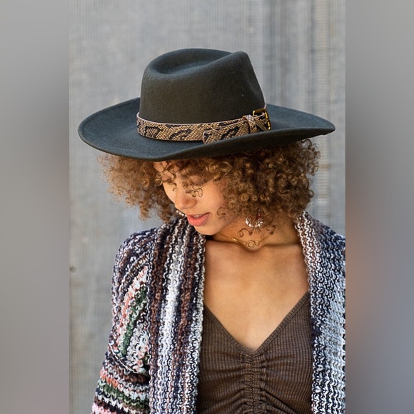 Wide Brim Snake Print Belt Wool Fedora Hat - POL - Picture 2 of 7